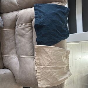 Lands' End Tan and Blue Skorts. Elastic waist and adjustable.